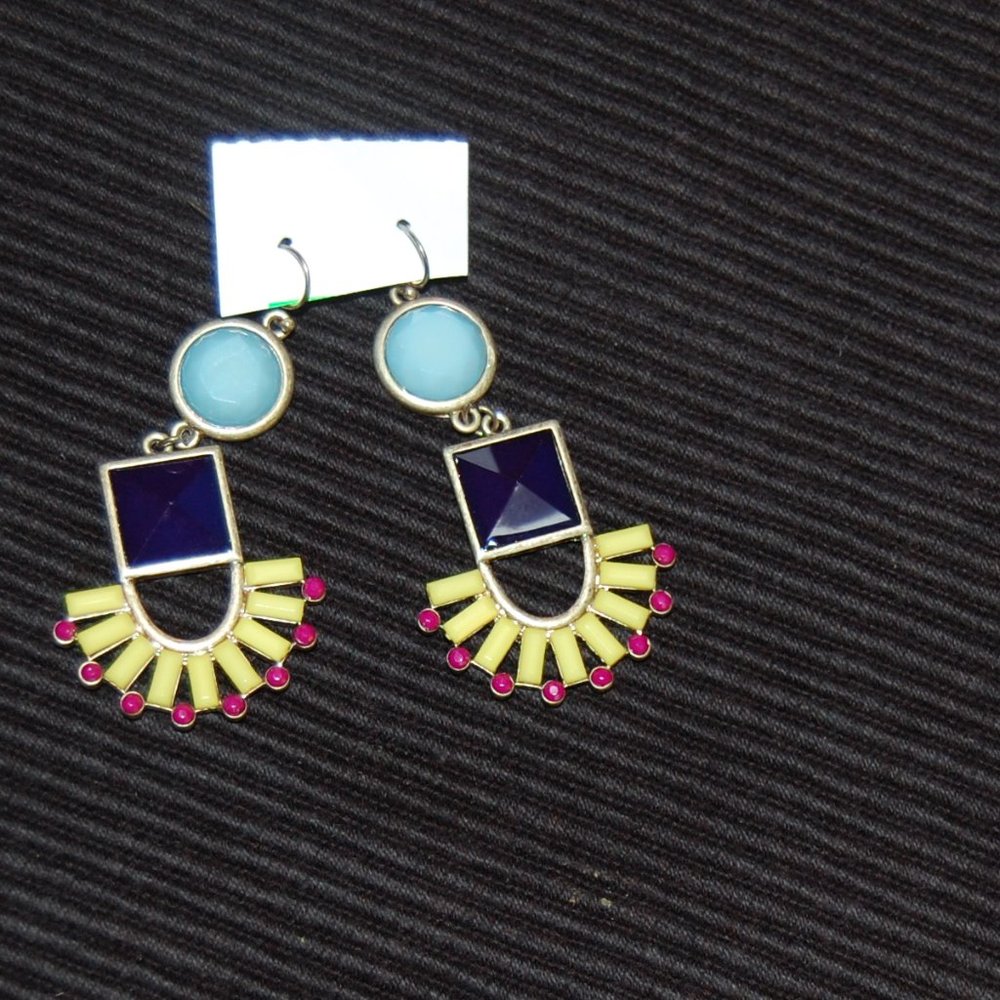 STATEMENT EARRINGS-Blue/Black/Yellow & Red Wire Earrings - Picture 4 of 12